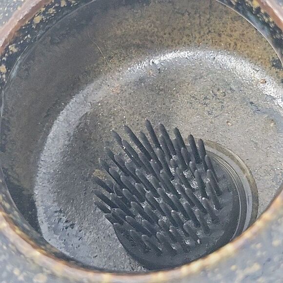 Hand Made Pottery Flower Frog Square 7" x 7" Brown w Spikes - Picture 6 of 12